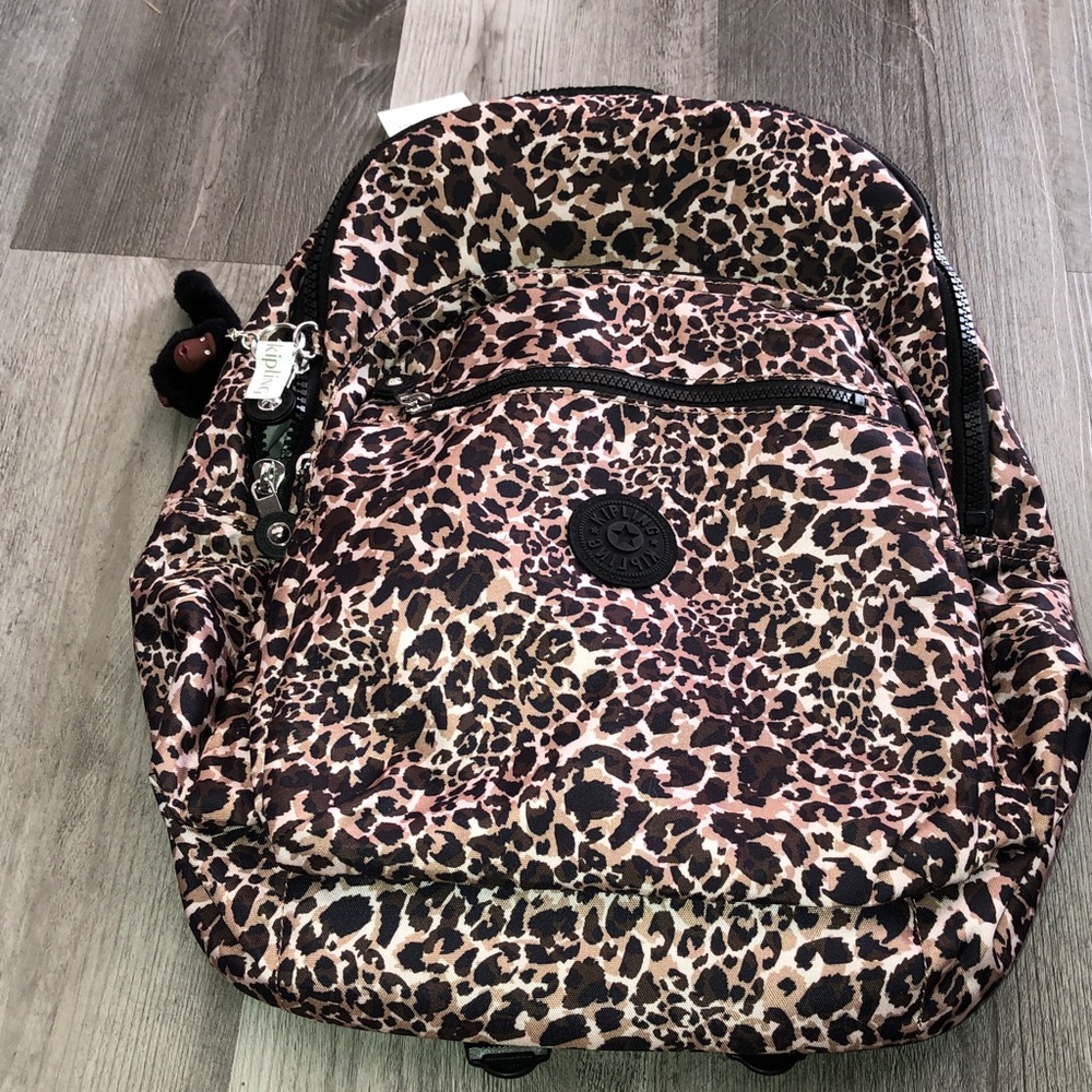 Kipling Seoul Rustic Cheetah Print Recycled Polyester Backpack + Key Chain NWT